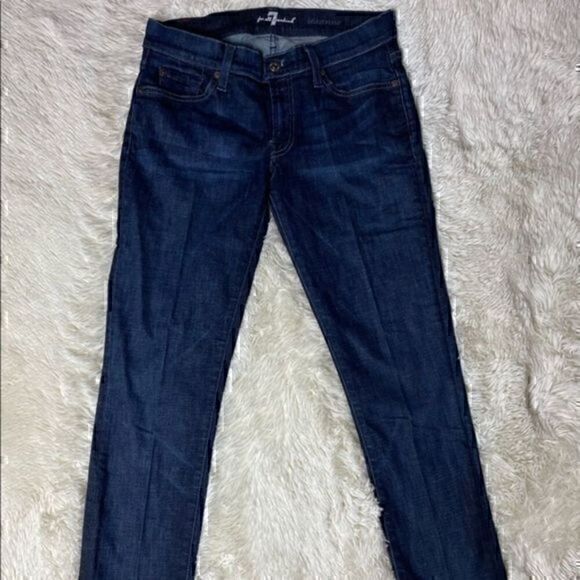 EUC Women’s Dark Blue 7 for All Mankind Roxanne Straight Leg Jeans size 28 - Picture 1 of 9